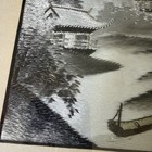 Vtg Japanese Silver Embroidered Silk Oriental Landscape Artwork Bamboo Frame