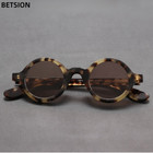 Vintage Small Round Crystal Stone Sunglasses Tortoise Brown Men Women Retro