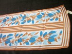 Morsly Scarf Vintage Made In Italy Sheer White W Blue Leaves Brown Stripes Sc98