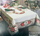 Poinsettia Scroll Christmas Holiday Tablecloth Scotchgard 60x84