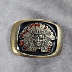 Vintage Native American Chief Headdress Belt Buckle Mens Brass Western 1983 Usa