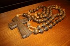 Antique Xxl 52  Wood Christian Monastery Rosary Beads Hand Carved Cross Crucifix