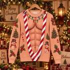 Funny Ugly Christmas Sweater Sweatshirt 3d Abs Illusion Candy Cane Gag Gift
