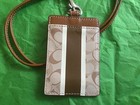 New Coach Brown Heritage Stripe Lanyard Id Holder case badge Holder   61008