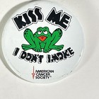 2 Vintage American Cancer Society Frog Kiss Me I Dont Smoke Pinback Pin Button