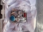 Vintage Sterling Silver Handmade Navajo Turquoise And Coral Watch Links