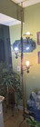 Vintage 60 s Tension Pole Lamp 3 Lights-w-hurricane   Amber Hobnail Glass Shades