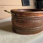Vintage Hammered Copper Pot Planter Bowl W  Brass Handles Rustic Decor
