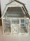 Vintage Antique Repro Wood Wire Metal White Barn Hanging Bird Cage Farm House