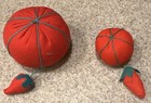 Vintage Red Tomato And Strawberry Sewing Pin Cushions- Set Of Two 
