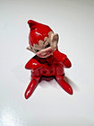 Vintage   Japan Christmas Pixie Elf Figurines Set 2 Red Green Ceramic Mcm 1950s