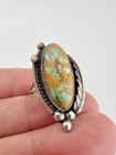 Big Vintage Navajo Sterling Silver Webbed Royston Turquoise Stamped Leaf Ring