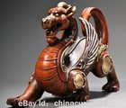 7 6  Old Chinese Copper Gilt Silver Carving Feng Shui Dragon Beast Statue