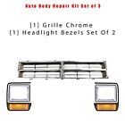 Front Grille Chrome   Headlight Bezels Lh   Rh For 1986-1990 Dodge Pickup