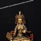 Antique Painted Copper Green Tara Statue Tibetan Buddhist Art