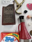 Junk Drawer Lot Vintage Calkor Lighter Coins Keys Baseball Cards Knife