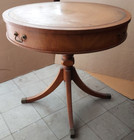 Vintage Wood Leather Top Drum Table  Used  Accent side Table  One Drawer
