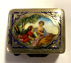 Antique Vintage 800 Silver   Enamel Snuff Pill Box W  Scenic Courting Couple