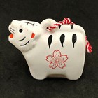 Japanese White Zodiac Tiger Tora Clay Bell Dorei Lucky Charm Ornament Okimono Jp