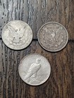 Lot Of 3 Silver Dollar Coins 1885   1887 Morgans And 1922 Peace Dollar