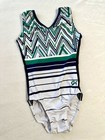 Gk Elite Gymnastics Leotard Green Blue White Unique Back Tank Leo Size  Axs