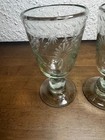2 Antique Cut Wine Glass Circa Early 19th Century Blue Tint Floral Design