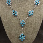 Southwestern Turquoise Cluster Sterling Silver Lariat Necklace And Earring Set