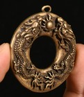 Antique Chinese Bronze Fengshui Double Dragon Loong Play Bead Amulet Pendant