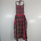 80s Vtg Tartan Plaid Bib Apron White Ruffle Trim Tie Back Cotton