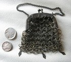 Antique Chatelaine Art Nouveau Frame 3 Tassels Mesh Coin Purse 1800s Germany