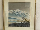 Japanese Tomikichiro Tokuriki Woodblock Print Mt Hira Covered In Evening Snow