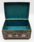 Vintage Chinese Cloisonn   Enamel Footed Trinket Box Lotus Floral Brass C  1900
