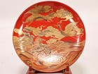 Japanese Kanazawa Lacquer Wooden Sakazuki 7 09inch Cranes waves Makie Meiji Era