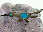 Vintage Sterling Silver Roadrunner Turquoise  Pin 3 5 Grams