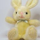 Vtg Russ Mini Yellow Bunny Stuffed Animal Easterplastic Nose Gingham Feet Bow 7 