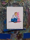 Waiting Male Acrylic And Pen  Atc Ooak Original 3 5 X 2 5 Inches