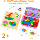 Kids Wooden Puzzle 34 Pcs   120 Pattern Cards     Educational Toy Ages 2 