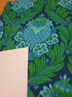 Awesome Rare Vintage Mid Century Retro 70s Blue Grn Tropical Floral Fabric  Wow 