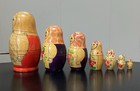 Vintage Matryoshka Set Of Wooden Russian Nesting Dolls 7 Pcs Original Sticker