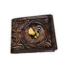 Brown Leather Men s Bifold Wallet Handtooled Floral Pattern Hand Painted Rooster