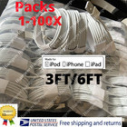 1-100x Bulk Lot 3 6ft Usb Cable Fast Charger For Apple Iphone 6 7 8 11 12 13 14