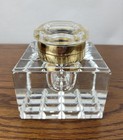 Levenger Inkwell Empire Antique Clear Crystal Glass Brass 3 5    Faceted Cube