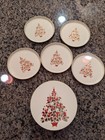 Vintage Otagiri Lacquer Christmas Tree Coasters Gold Trim In Boxed Set Of 5 Mcm 