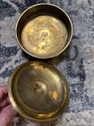 Vintage Brass Etched Round Box 2 Pc Jewelry Incense Vanity Trinket India