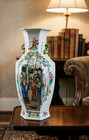 Vintage Chinese Hexagonal Porcelain Vase Hand Painted Famille Rose Figures 22 