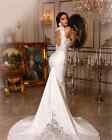 Sexy Mermaid Wedding Dresses Halter Neck Lace Appiques Satin Train Bridal Gowns