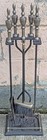 4pc Set Vintage Iron Decorative Fireplace Tools Poker Shovel Tongs Broom Holder