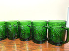 Set Of 8 Vintage Arcoroc France Emerald Green Gass Cut Design Coffee Cups