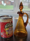 Vintage Amber Glass Cruet With Applied Handle   Faceted Stopper Hand Blown 7 