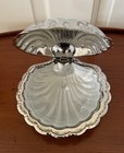 Vintage English Silverplate Clam Shell  Butter Dish With Removable Glass Liner